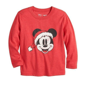 Disney Mickey Mouse in a Santa hat red‎ long sleeve T-shirt